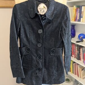 Anthropologie Nick & Mo Black Jacket W/Velvet Pattern Cotton Stylish Cute
